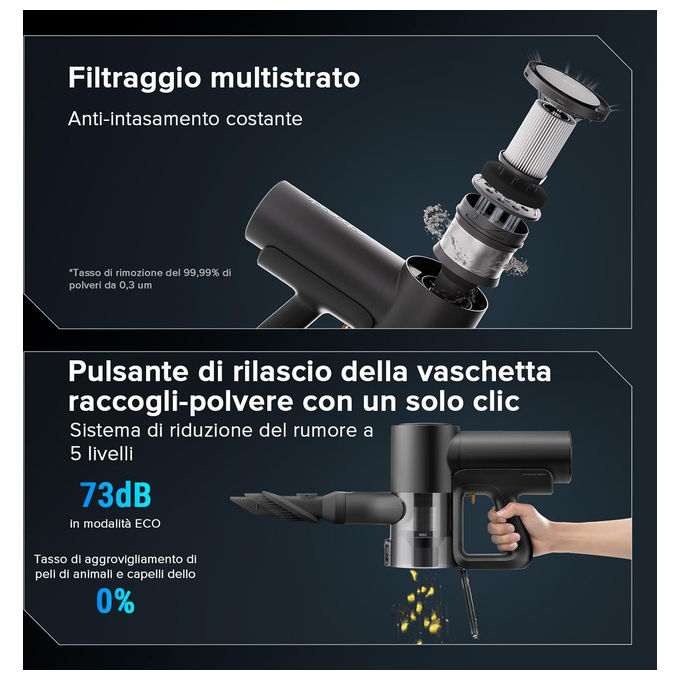 Roborock WD5M6A512-00 F25 ACE Combo Aspirapolvere Senza Fili e Lavapavimenti 5 in 1 Potenza 25000 Pa Autonomia 60 min Rumorosita' 73 dB colore Nero