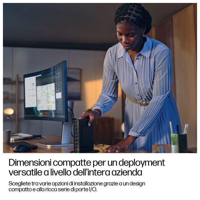 HP E07KNAT HP EliteDesk 8 Mini G1i AI PC Mini PC Intel Core Ultra 7 265T 32 GB DDR5-SDRAM 1 TB SSD NVMe Intel Graphics Wi-Fi 7 Bluetooth 5.4 Windows 11 Pro colore Jack black