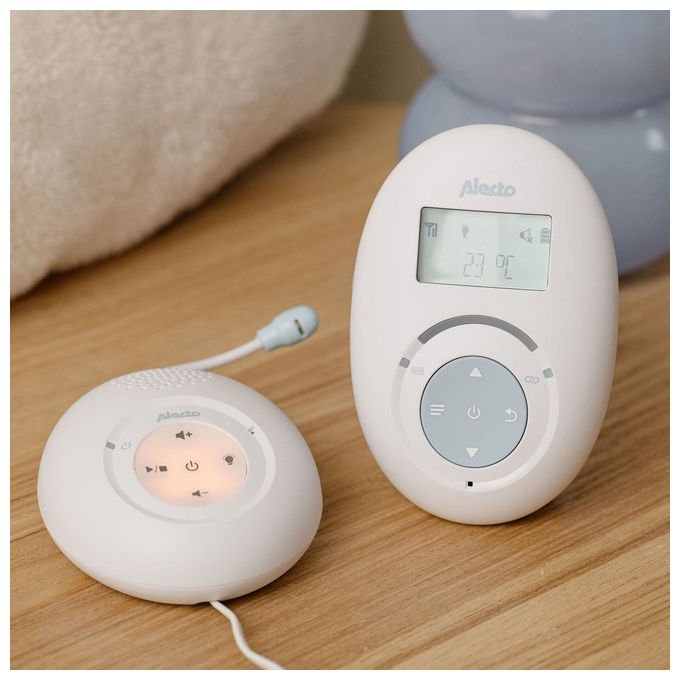 Alecto DBX120 Full Eco DECT Baby Monitor con Funzione Talk-Back e 5 Ninne Nanne Pre-programmate colore Bianco Blu