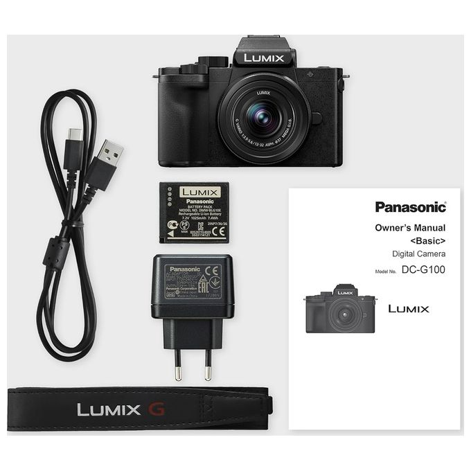Panasonic Lumix DC-G100DKEGK Fotocamera Mirrorless Micro Quattro Terzi con Obiettivo Lumix G Vario 12-32mm F3.5-5.6 20.3MP 4K 30p e FHD 60 Video Nero