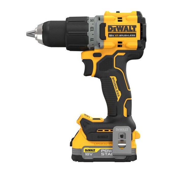 DeWALT DCD800E2T-QW Trapano avvitatore a batteria 18V Powerstack Coppia massima 90 Nm Velocita' 0-650-2000 giri-min Capacita' foratura legno 55 mm metallo 13 mm Mandrino 1,5-13 mm Batteria Li-ion 1,7 Ah Illuminazione LED 3 livelli Dimensioni 16,4 cm color