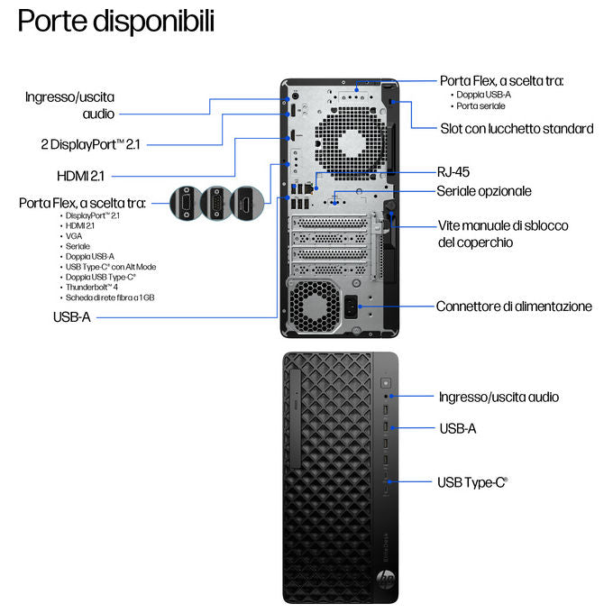 HP E07K7AT EliteDesk 8 Tower G1i PC Intel Core Ultra 7 265 32 GB DDR5-SDRAM 1 TB SSD Windows 11 Pro colore Jack black