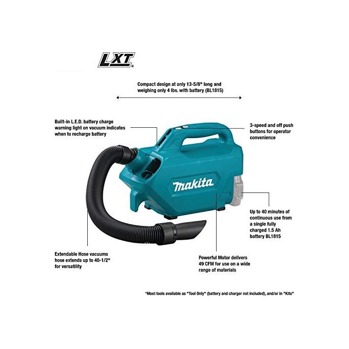 Makita Dcl184Z Aspiratore 18V 500Ml (Batteria Non Inclusa)