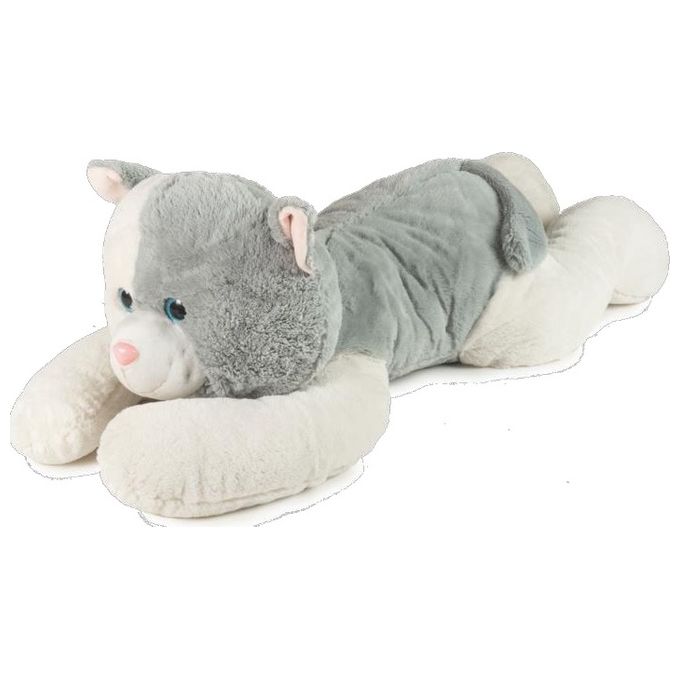 Decar Gatto Bicolore Grigio Bianco Steso 100cm Glitter Imbottitura Materiale 100% Riciclato