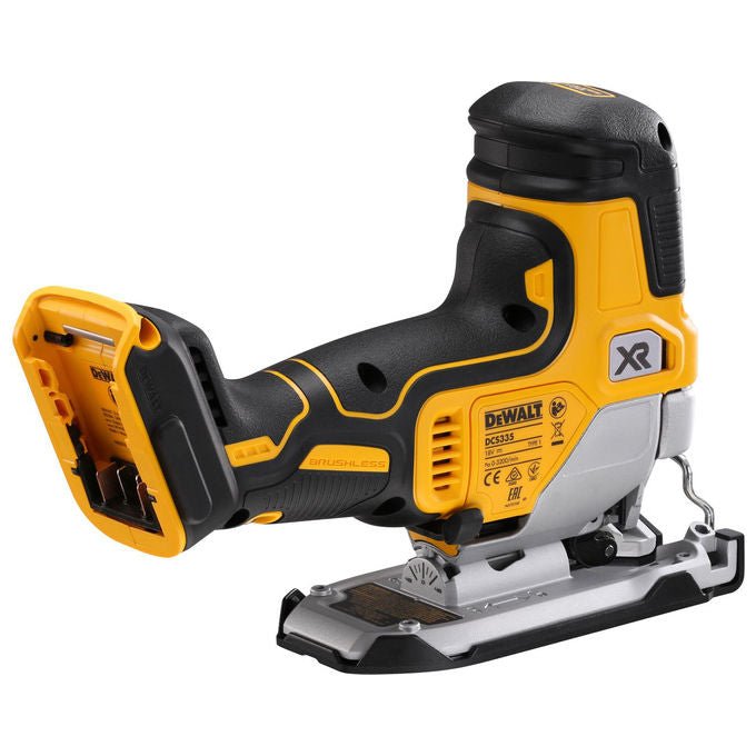 DeWalt DCS335N-XJ Seghetto Alternativo 18V Motore Senza Spazzole 4 Posizioni Regolazione Wahad?owa Velocita' 0-3200 colpi-min Capacita' Taglio Legno 135 mm Acciaio 10 mm Alluminio 57 mm colore Nero