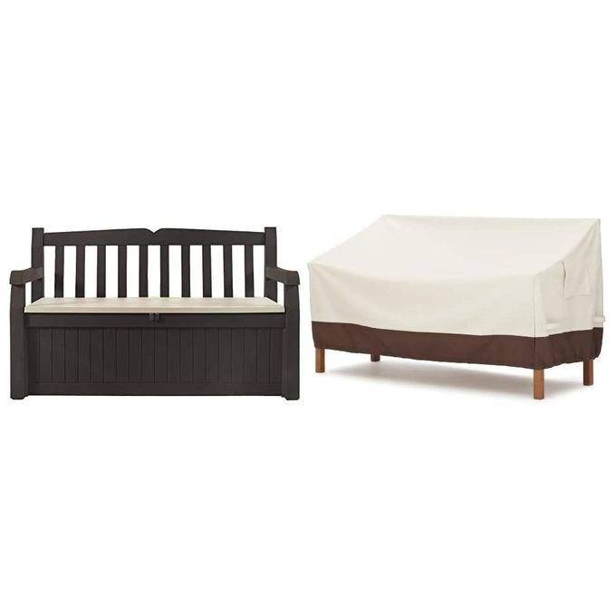 Keter Cassapanca Baule Portattrezzi da esterno Eden Bench Marrone 265 litri con Ventilazione Resistente agli Agenti Atmosferici