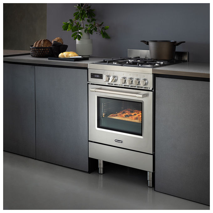 De Longhi DEMX 96 SG Cucina a Gas 5 Fuochi Forno Elettrico 83 Litri 90x60 cm Classe A con Coperchio in Cristallo colore Inox