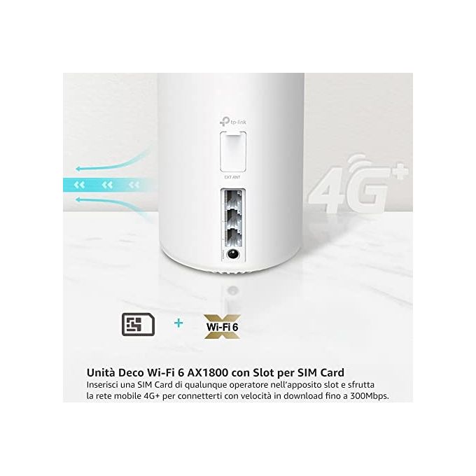 TP-Link Router 4G+ Mesh Wi-Fi 6 Deco X20-4G, Dual Band AX1800, modalita' 4G o wireless router o Access Point, 3 porte gigabit, compatibile con tutti i modelli Deco e con Alexa