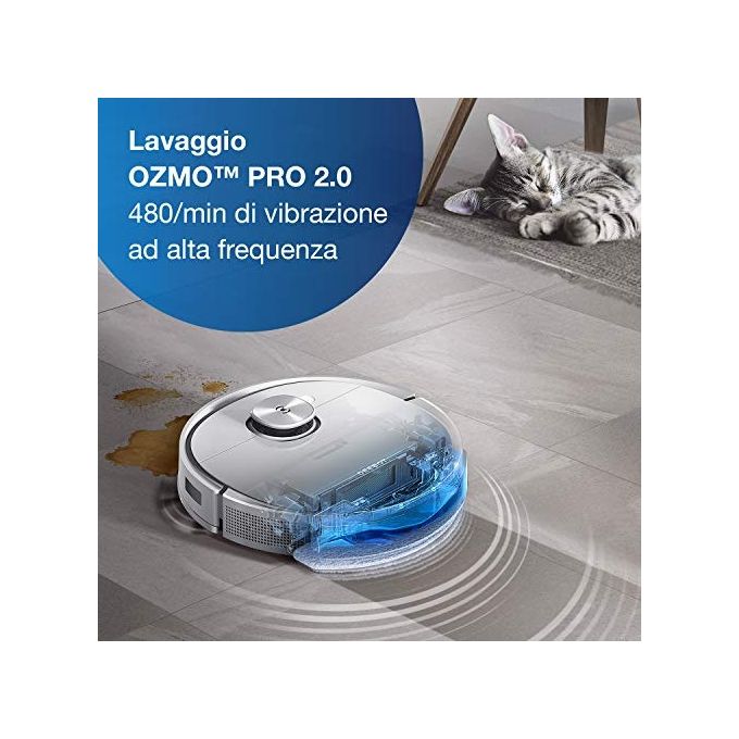 Ecovacs Deebot T9 - Robot aspirapolvere laser con mop, capacita' 0,42 L, autonomia 175 min, Wi‑Fi + app, mappatura 3D, 67 dB, Bianco