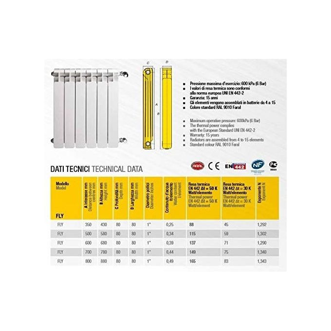 Faral Fly Radiatore Alluminio 680 Interasse 60 Elementi10 Bianco