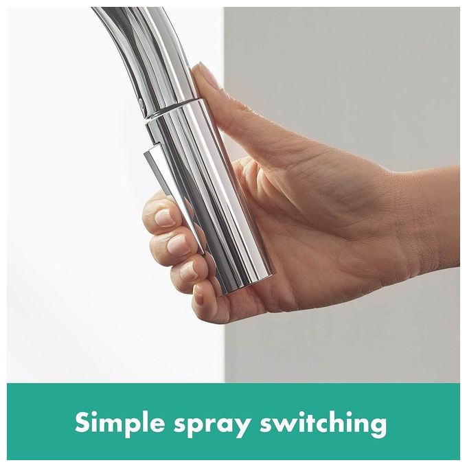 Hansgrohe Focus M41 - Rubinetto da cucina con doccetta estraibile (2 getti) Miscelatore cucina con altezza bocca 240 mm Rubinetto monocomando con bocca girevole cromo Cromo ComfortZone 240 mm