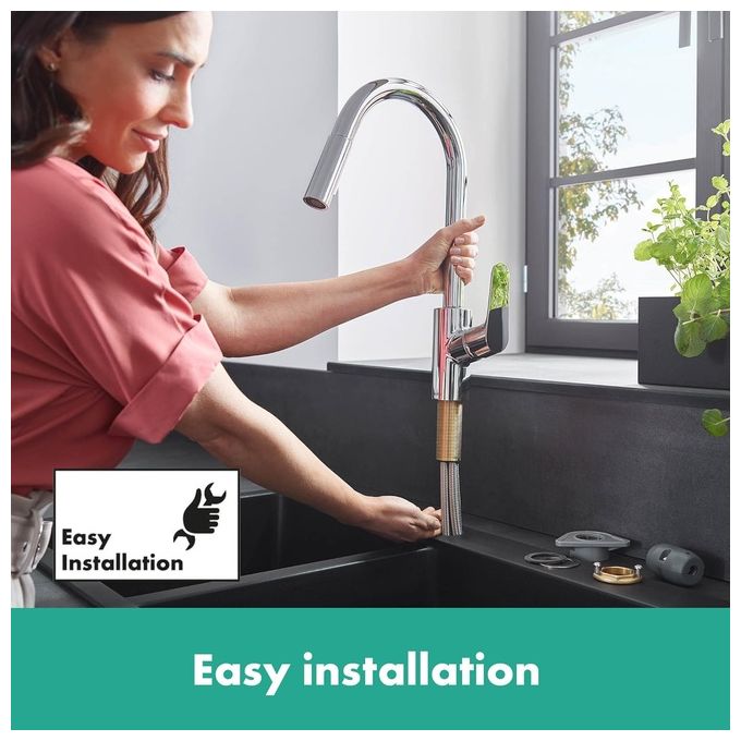 Hansgrohe Focus M41 - Rubinetto da cucina con doccetta estraibile (2 getti) Miscelatore cucina con altezza bocca 240 mm Rubinetto monocomando con bocca girevole cromo Cromo ComfortZone 240 mm