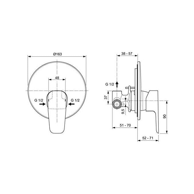 Ideal Standard Ceraplan 3 A6382 Miscelat. Doccia Incasso Completo Cromo