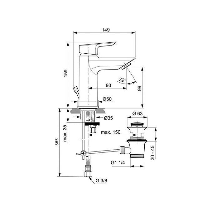 Ideal Standard Ceramix A6543 Miscelat. Lavabo Con Scarico Bluestart Cromo