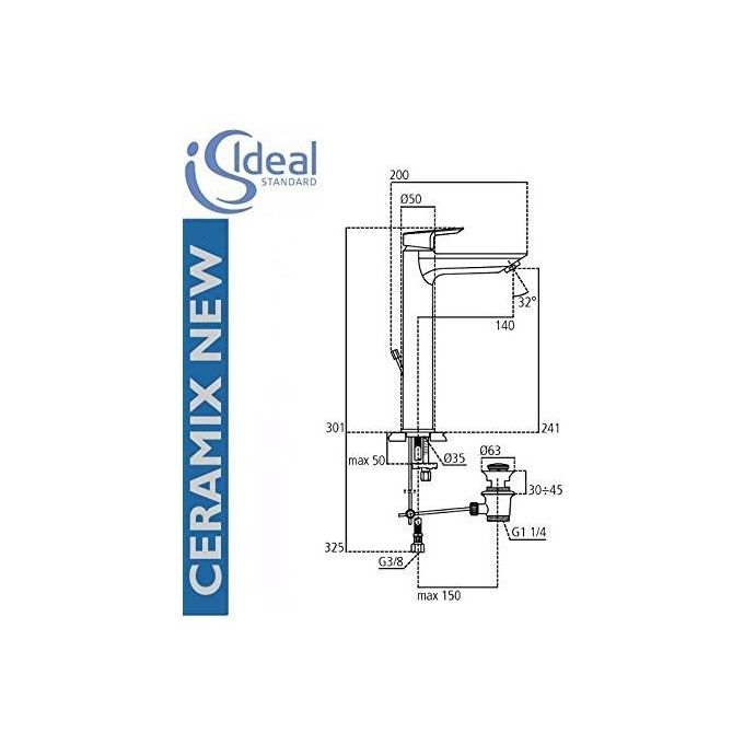 Ideal Standard Ceramix A6551 Miscelatore Lavabo Alto Con Scarico Cromo