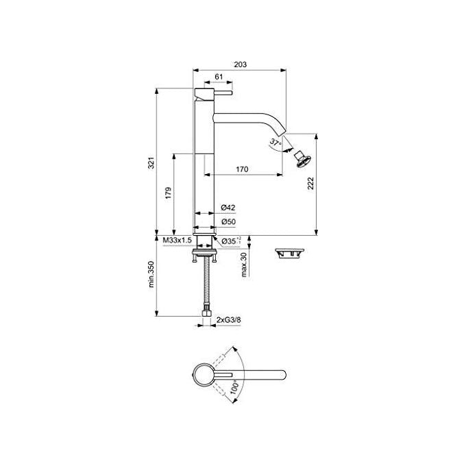 Ideal Standard Mara A9035 Miscelatore Lavabo Alto Senza Scarico Cromo