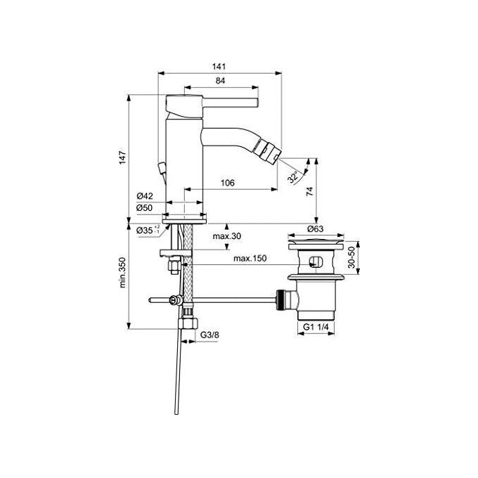 Ideal Standard Ceraline Bc197 Miscelatore Bidet Con Scarico Cromo