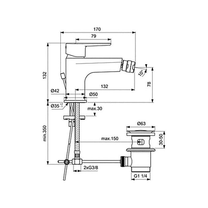 Ideal Standard Cerafine O Bc705 Miscelatore Bidet Con Scarico Cromo