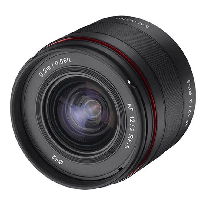 Samyang 8809298889364 AF 12mm F2.0 RF-S Obiettivo Ultra Grandangolare 12mm F2.0 Angolo di Campo 96.8° Distanza Minima Messa a Fuoco 0.2m colore Nero