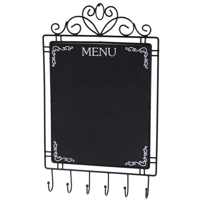 Lavagna Menu con 6 Ganci in Metallo 32X53 cm Nero