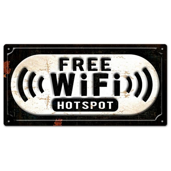Targa Decorativa da Parete Free Wifi in Metallo 30X15 cm Bianco e Nero