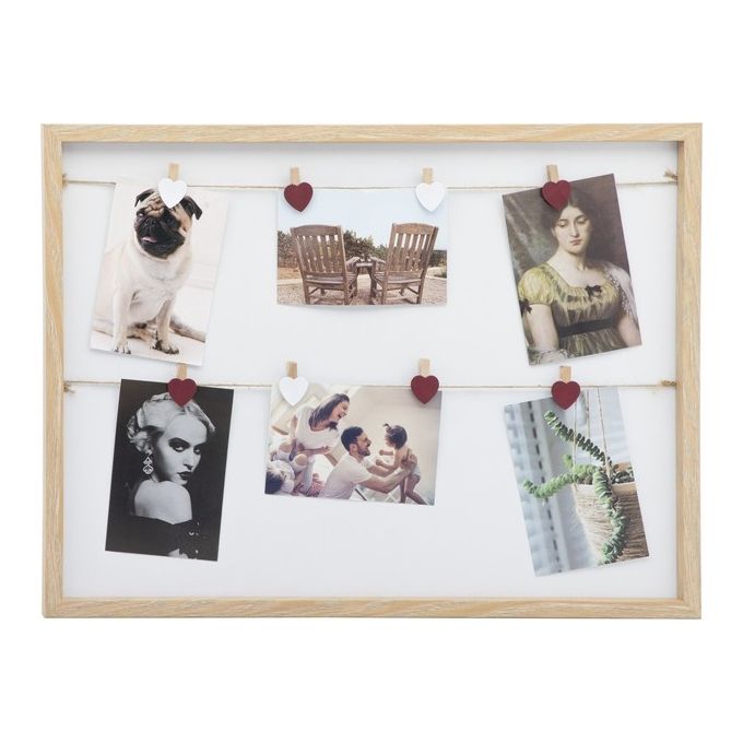 Portafoto Da Parete Hon con 8 Clip a Forma di Cuore in Mdf 45X55 cm
