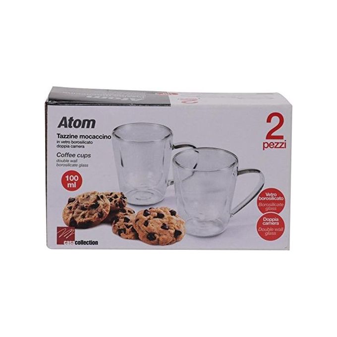 Set 2 Tazze Mocaccino senza Piatto Vetro Borosilicato