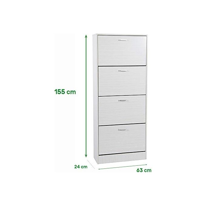 Scarpiera con 4 Ante in Legno Truciolato 63x24cm-H155cm Bianco Legno