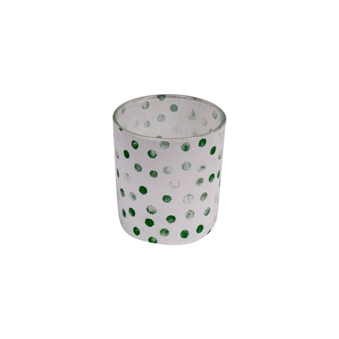 Porta Tealight Dots in Vetro 7,5X7,8 cm Bianco e Verde