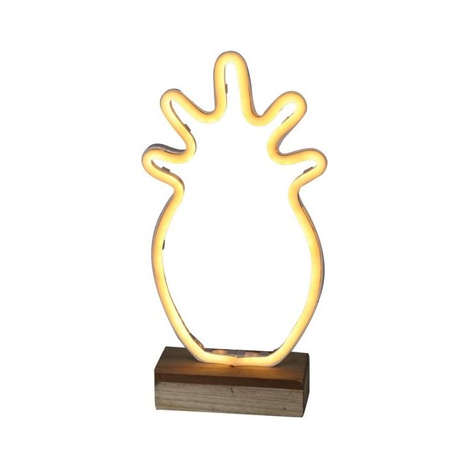 Decorazione Luminosa Ananas con Base in Legno 18X34 cm Giallo