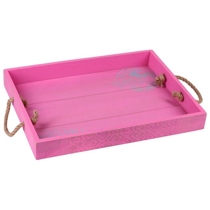 Vassoio Pop con Manici in Corda in Mdf 40X30X5 cm Rosa