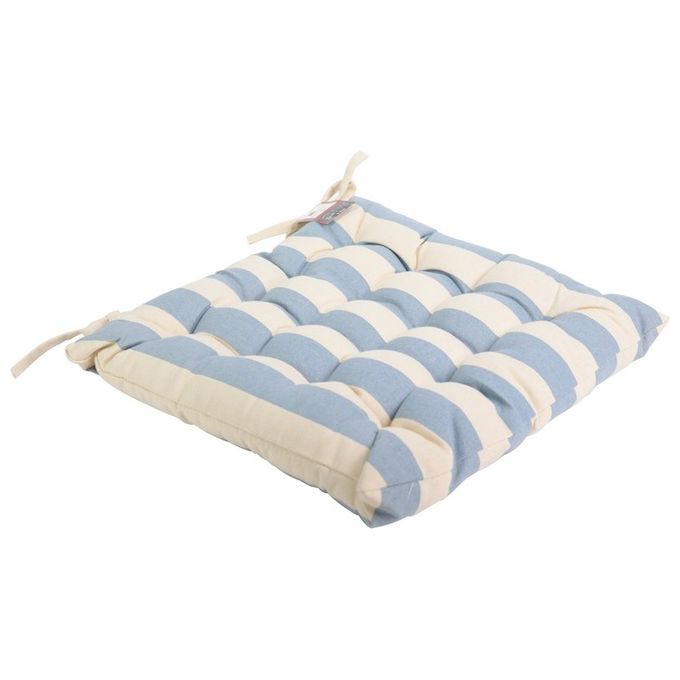 Cuscino da Seduta a Righe 100% Cotone 40X40cm Azzurro e Bianco