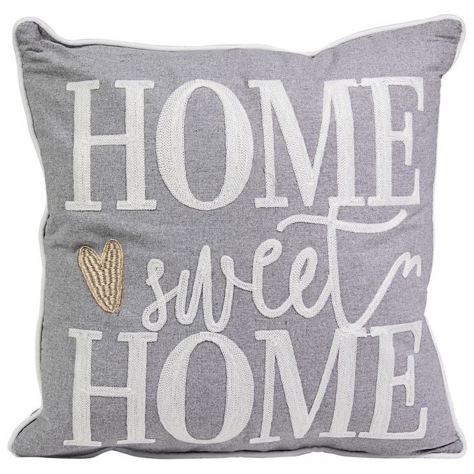Cuscino da Arredo Sfoderabile con Decorazione Sweet Home 70% Poliestere e 30% Lino 45X45 cm Grigio