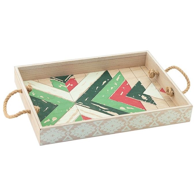 Vassoio Green Geometric con Manici in Corda in Mdf 41,6X29,5X5 cm Multicolor