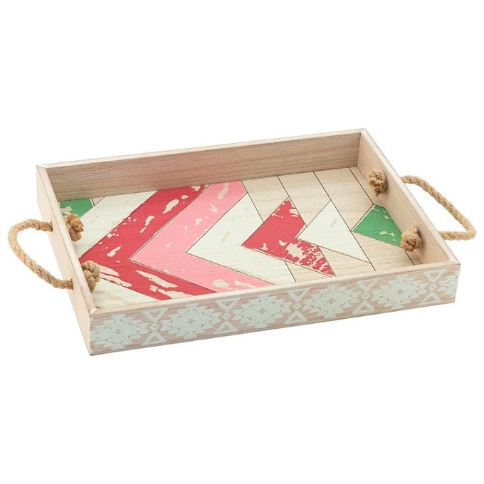 Vassoio Pink Geometric con Manici in Corda 37,6x26x5 cm Multicolor