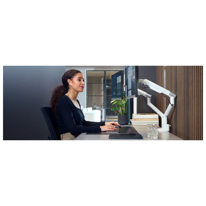 One For All DM7220 Supporto per Monitor Doppio Regolabile Altezza Manuale Rotazione 360° VESA 75x75 100x100 mm 9 Kg colore Bianco