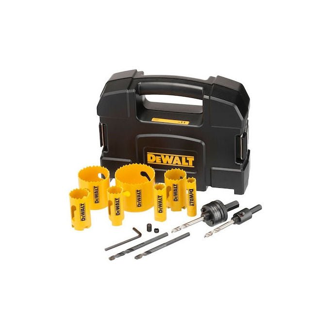 DeWALT DT90354-QZ Set di Seghe a Tazza Bimetalliche 11 Pezzi per Legno Metallo Plastica con Adattatori e Punte Centrali colore Nero