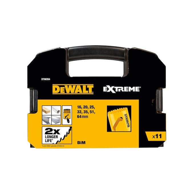 DeWALT DT90354-QZ Set di Seghe a Tazza Bimetalliche 11 Pezzi per Legno Metallo Plastica con Adattatori e Punte Centrali colore Nero