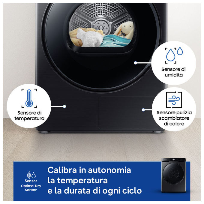 Samsung DV16DG8600BV Serie 8000 Asciugatrice Pompa di Calore 16 Kg Classe A+++ Wi-Fi AI Dry Programma Igienizzante (98,4x68,6x84,4 cm) colore Nero