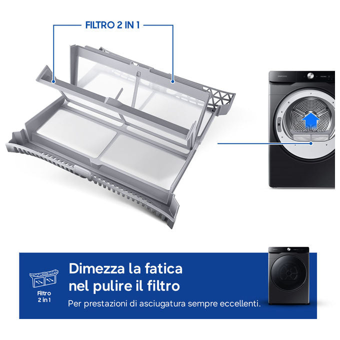 Samsung DV16DG8600BV Serie 8000 Asciugatrice Pompa di Calore 16 Kg Classe A+++ Wi-Fi AI Dry Programma Igienizzante (98,4x68,6x84,4 cm) colore Nero