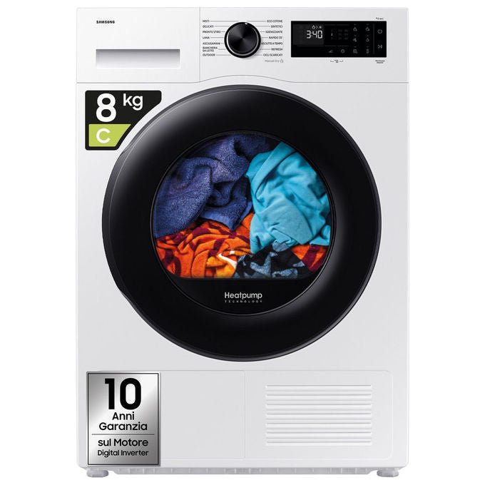 Samsung DV80DG52B0AEET Crystal EcoDry Asciugatrice Pompa di Calore 8 Kg Classe C Wi-Fi OptimalDry (85x60x60 cm) colore Bianco