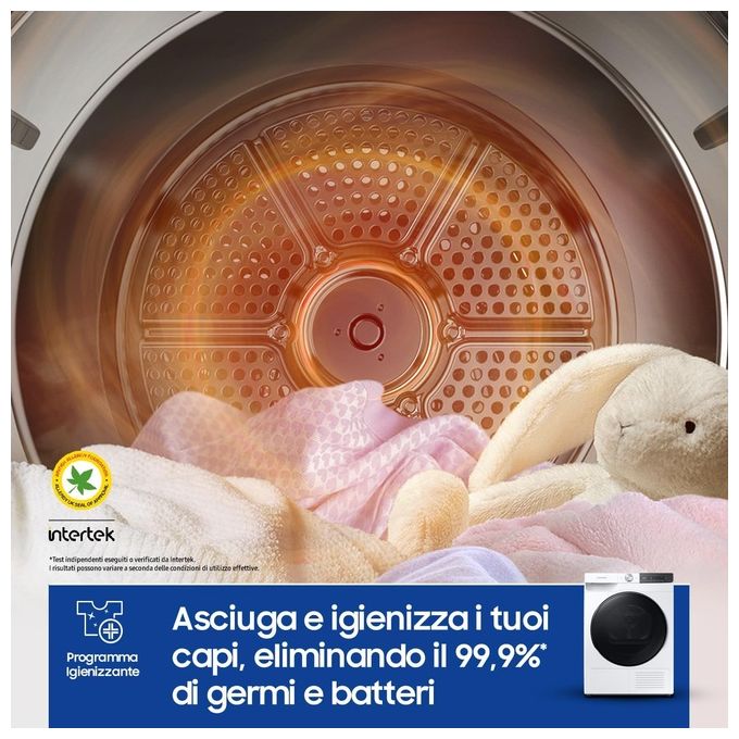 Samsung DV80T7220BT - Asciugatrice a pompa di calore 8 kg, Classe A+++, AI Control, OptimalDry, (85x60x60 cm), Bianco