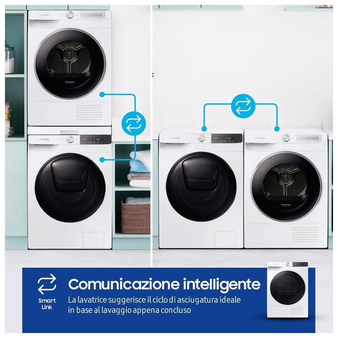 Samsung DV80T7220BT - Asciugatrice a pompa di calore 8 kg, Classe A+++, AI Control, OptimalDry, (85x60x60 cm), Bianco