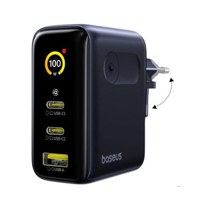 Baseus PICOAE21 PicoGo Caricabatterie 100W Tecnologia GaN 3 Porte 2x USB-C 1x USB-A colore Nero