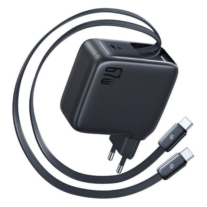 Baseus CJ21 EnerCore Caricabatterie USB-C 67W con 2 cavi retrattili colore Nero