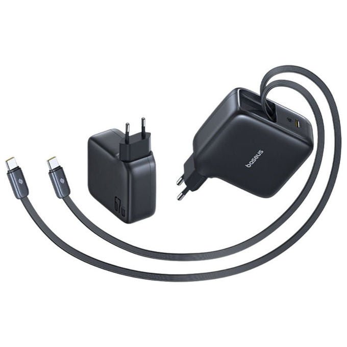 Baseus CJ21 EnerCore Caricabatterie USB-C 67W con 2 cavi retrattili colore Nero