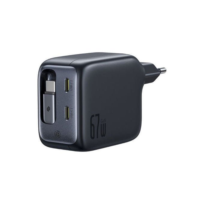 Baseus E0121E00 EnerCore Caricabatterie da muro 67W con 3 porte USB-C e cavo retrattile integrato 0,8 m colore Nero