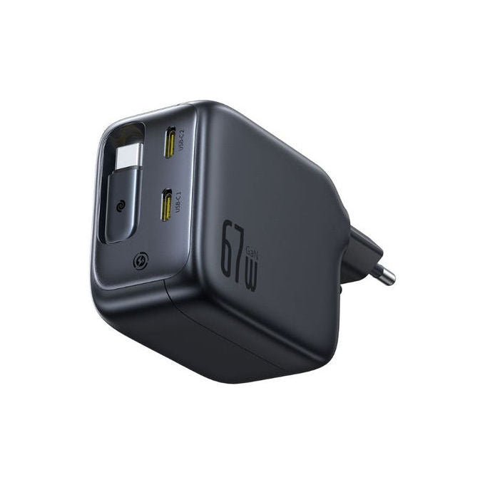 Baseus E0121E00 EnerCore Caricabatterie da muro 67W con 3 porte USB-C e cavo retrattile integrato 0,8 m colore Nero