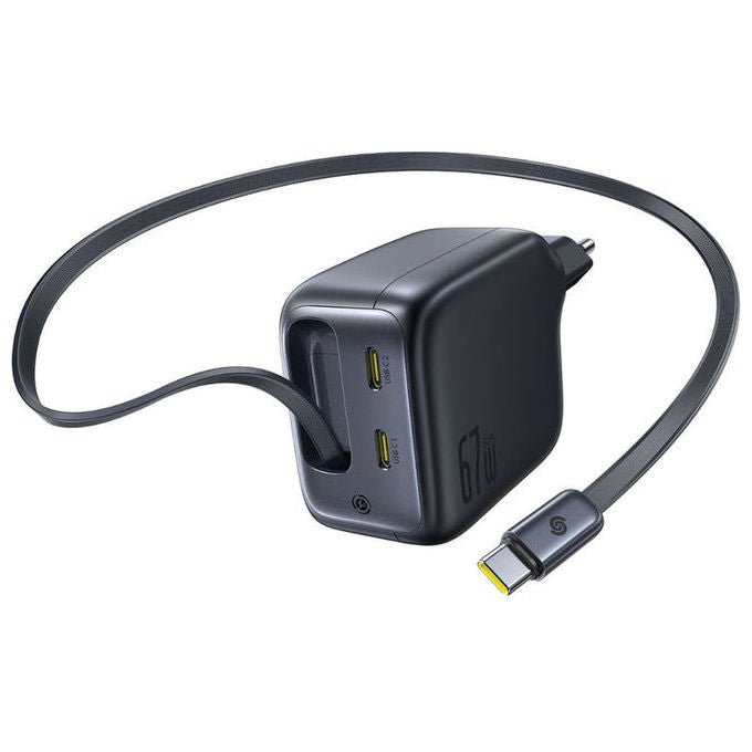 Baseus E0121E00 EnerCore Caricabatterie da muro 67W con 3 porte USB-C e cavo retrattile integrato 0,8 m colore Nero
