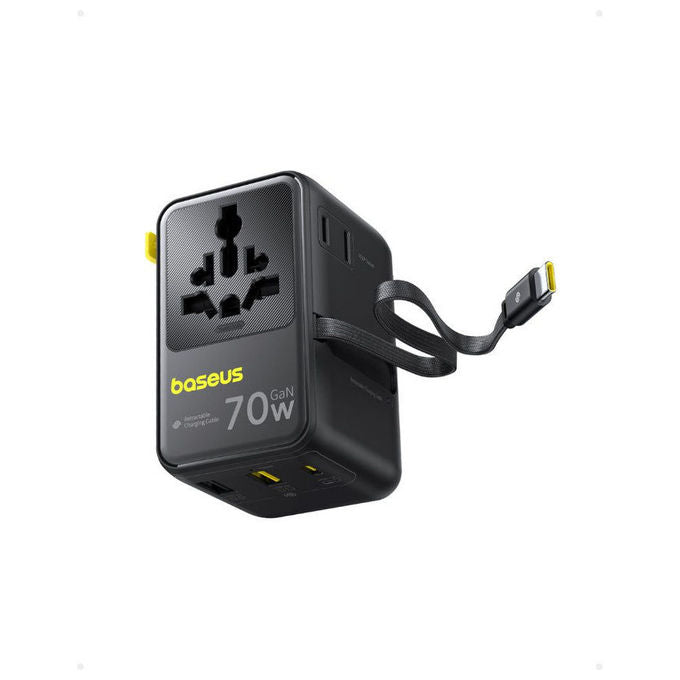 Baseus E0307E00 EnerCore CG11 Adattatore Universale da Viaggio con Cavo Retrattile 2AC 2U 2C 70W colore Nero